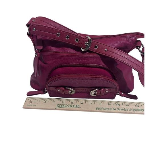 Stone & Co Red Genuine Leather Shoulder Bag Handbag Buckled Adjustable Strap - Picture 10 of 12